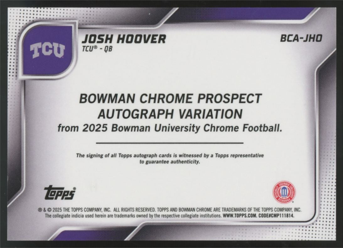 2025 Bowman Chrome U Josh Hoover Prospect Variation Auto Blue /150 #BCA-JHO
