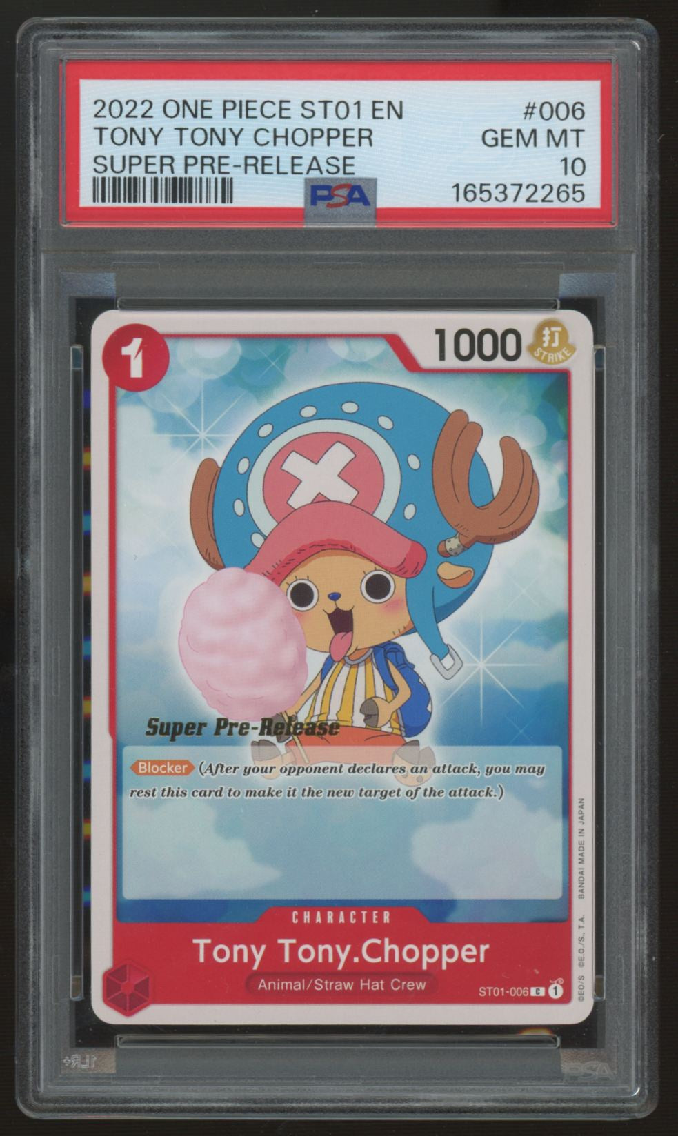 2022 One Piece Tony Tony Chopper Super Pre-Release #6 PSA 10