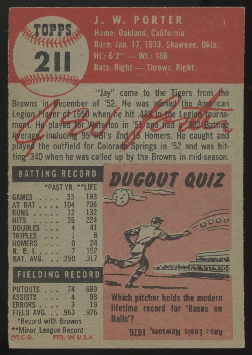 1953 Topps J.W. Porter #211 EX