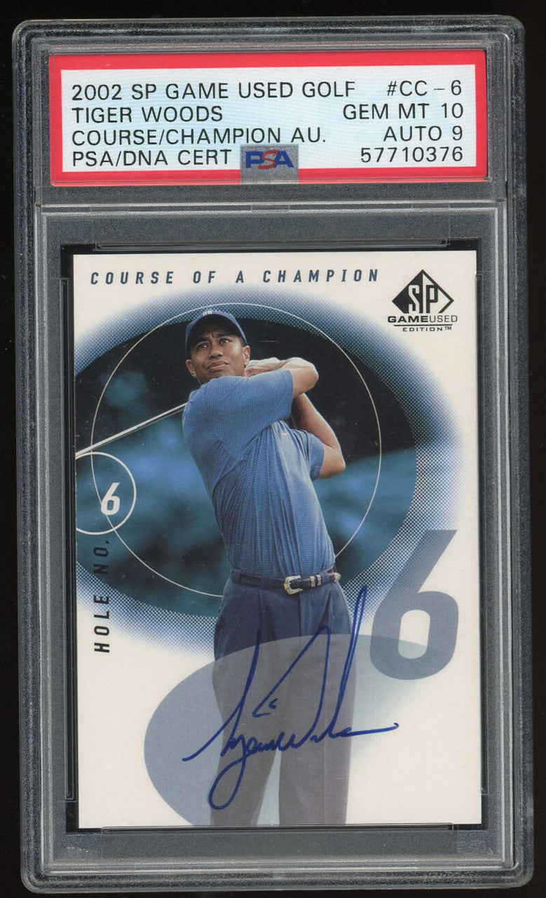 2002 SP Game Used Tiger Woods Autograph PSA GEM MT 10 AUTO 9 CC-6