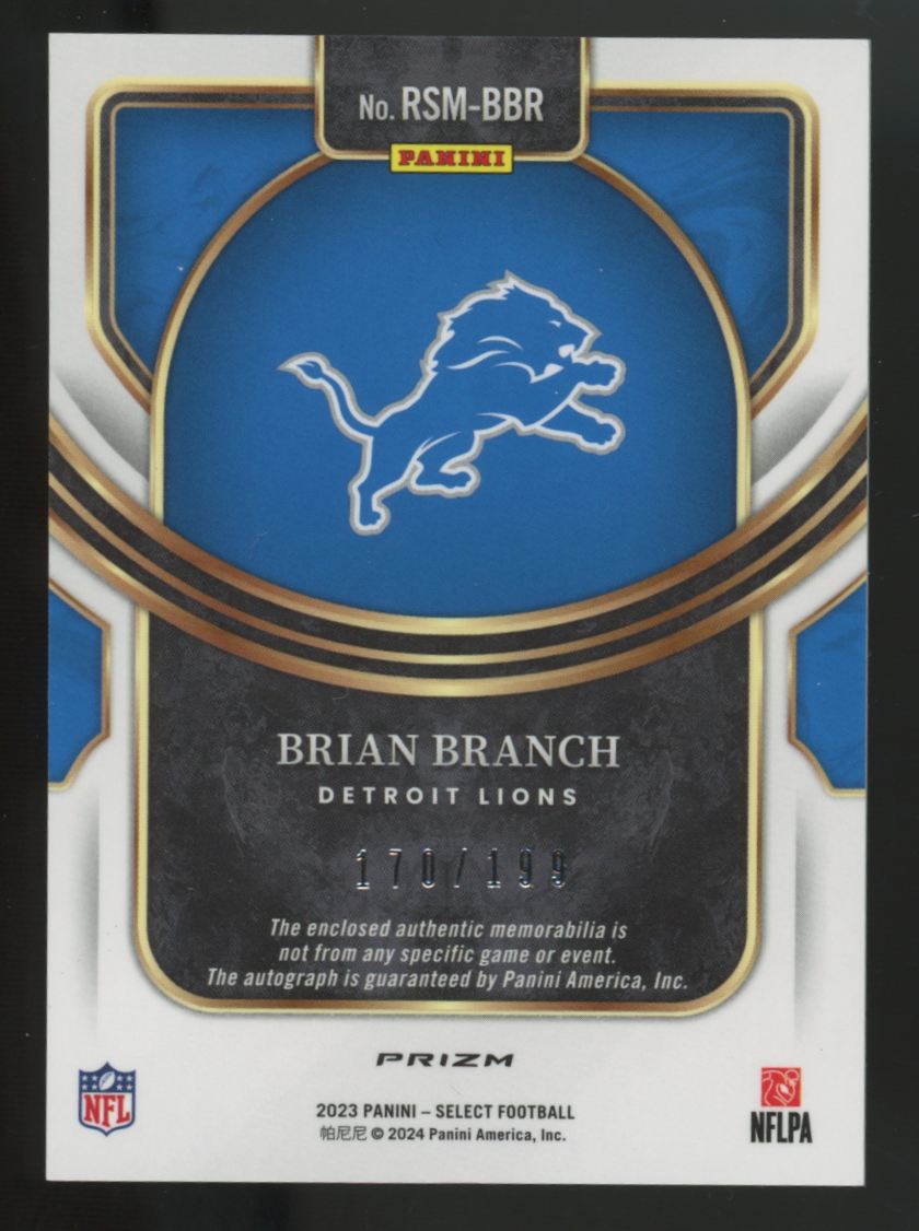 2023 Panini Select Brian Branch RC Silver Patch Auto RPA /199 #RSM-BBR