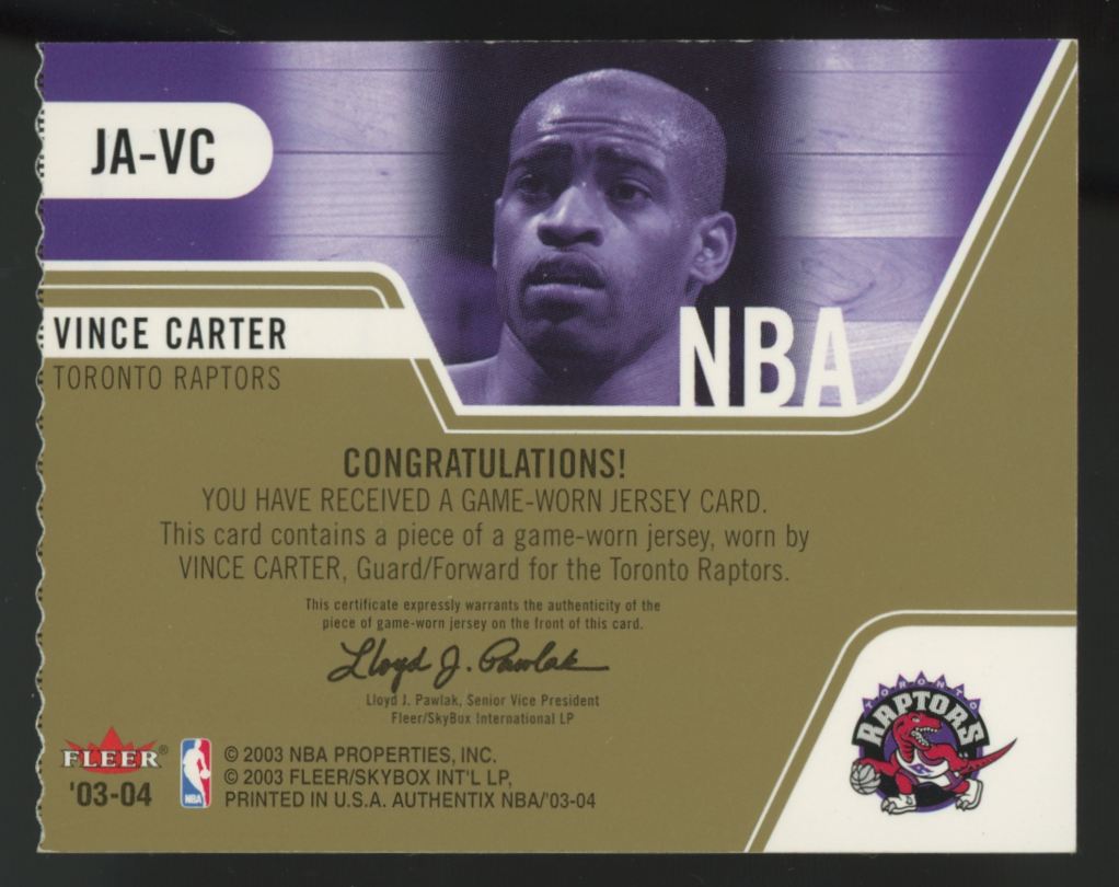 2003-04 Fleer Authentix Vince Carter Jersey Patch #JA-VC