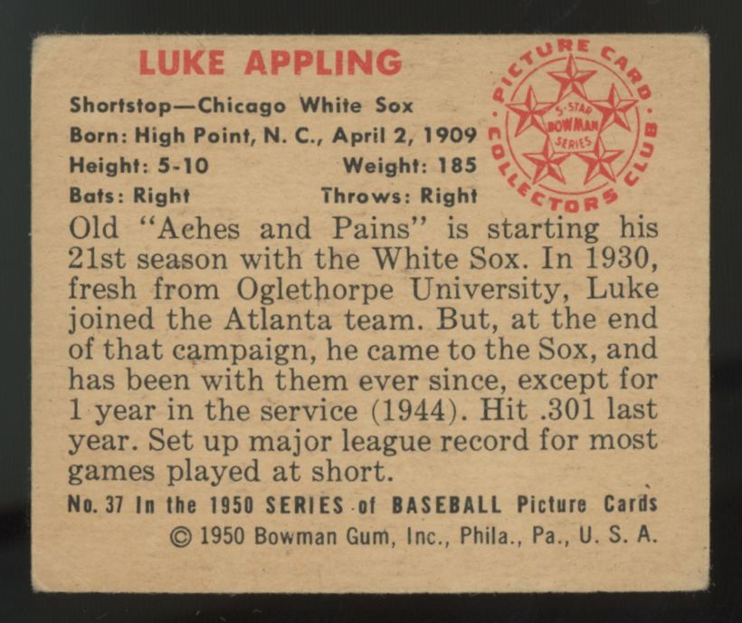 1950 Bowman Luke Appling #37 VG