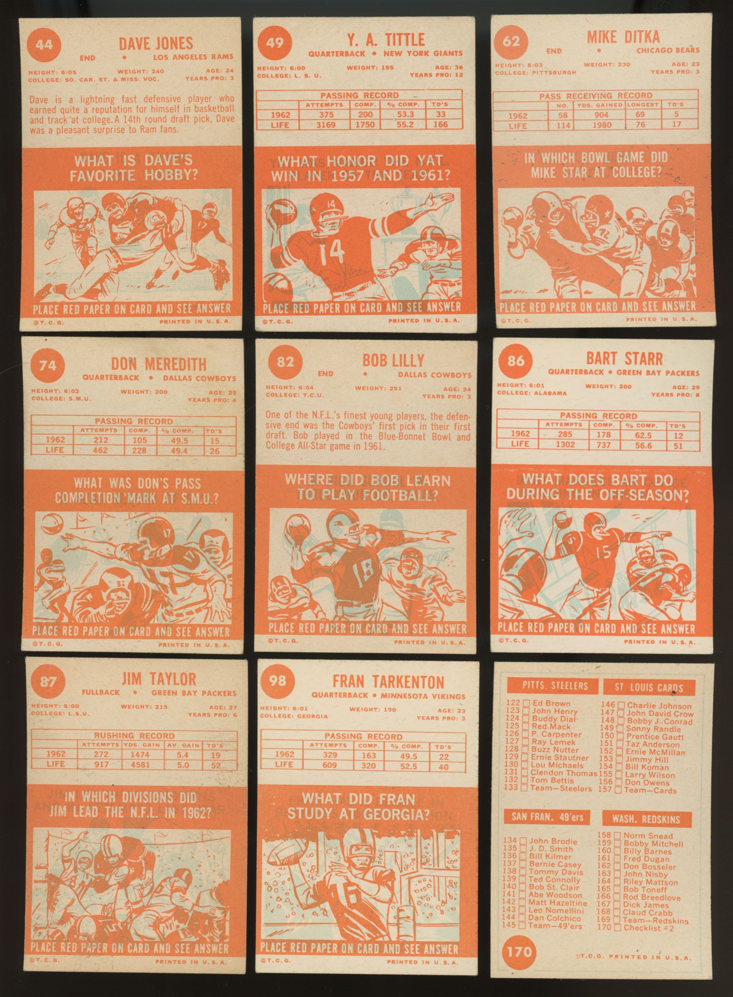 1963 Topps Football Near Complete Set (167/170) VG-EX+