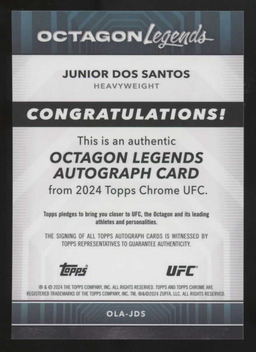 2024 Topps Chrome UFC Junior Dos Santos Orange Octagon Legends Auto /25 #OLA-JDS