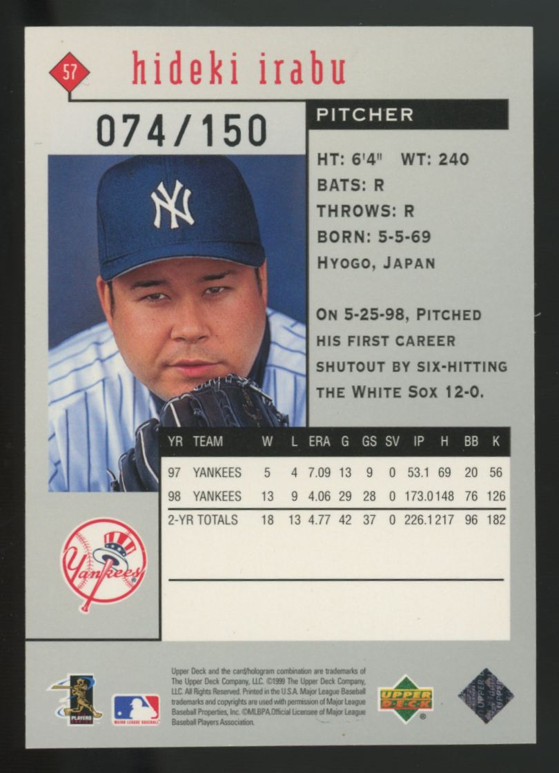 1999 Upper Deck Black Diamond Hideki Irabu Quad Diamond Green Foil /150 #57