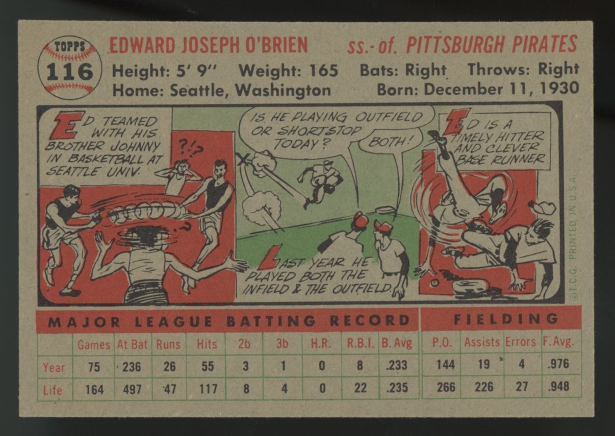 1956 Topps Eddie O'Brien #116 NM+