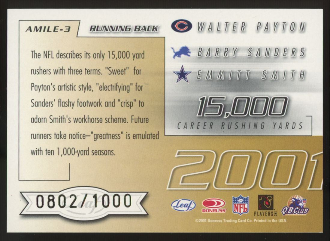 2001 Quantum Leaf Payton/Sanders/Smith All-Millennium Milestones /1000 #AMILE-3