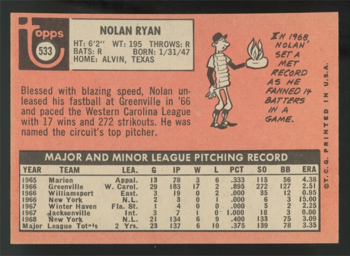 1969 Topps Nolan Ryan #533 EX