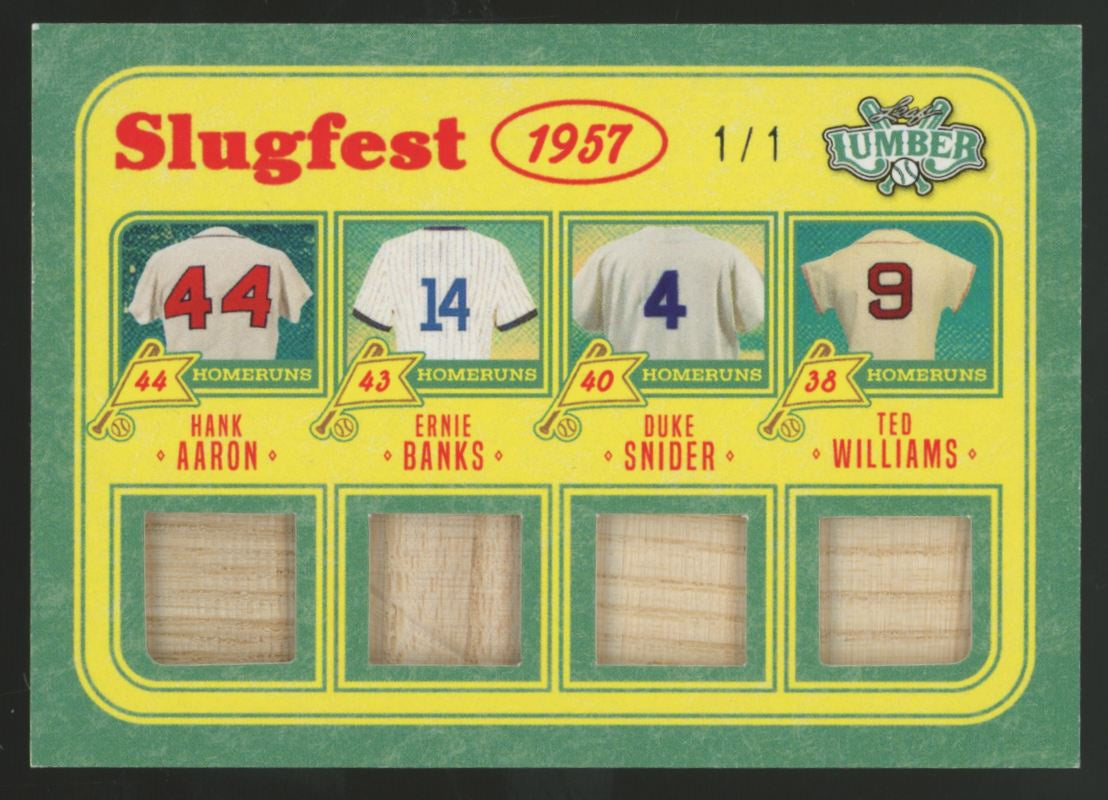 2025 Leaf Lumber Hank Aaron Ernie Banks Snider Ted Williams Quad Bat Relic 1/1