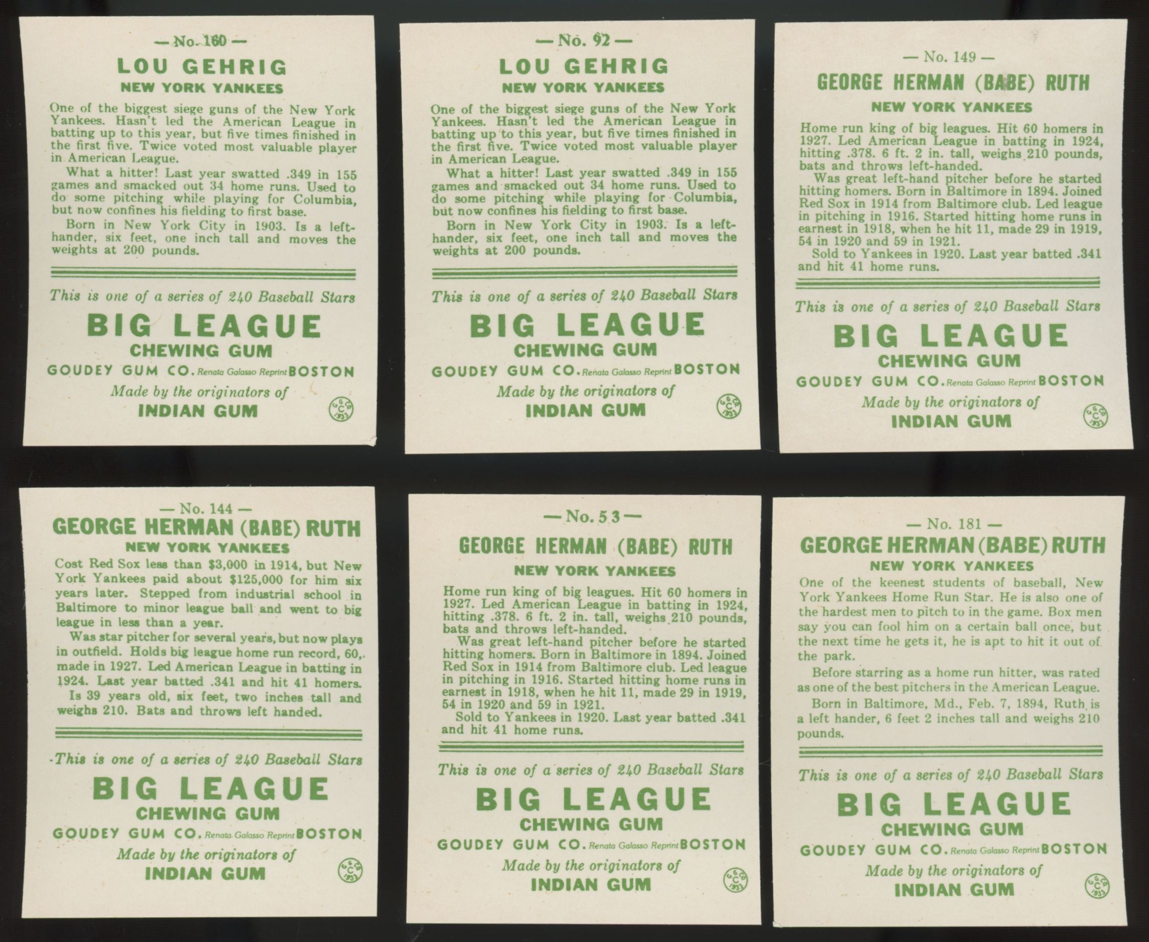1933 Goudey Baseball Reprint Complete Set (240) NM/MT