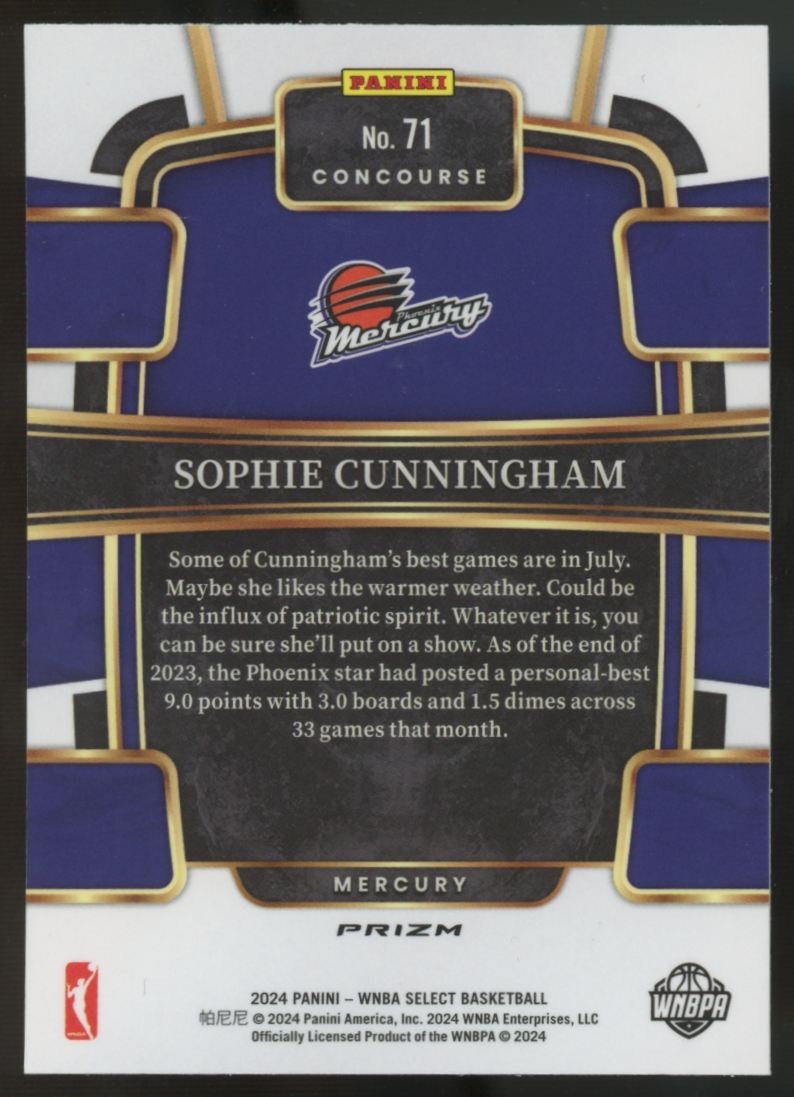 2024 Panini Select WNBA Sophie Cunningham Concourse Pink Ice Prizm #71