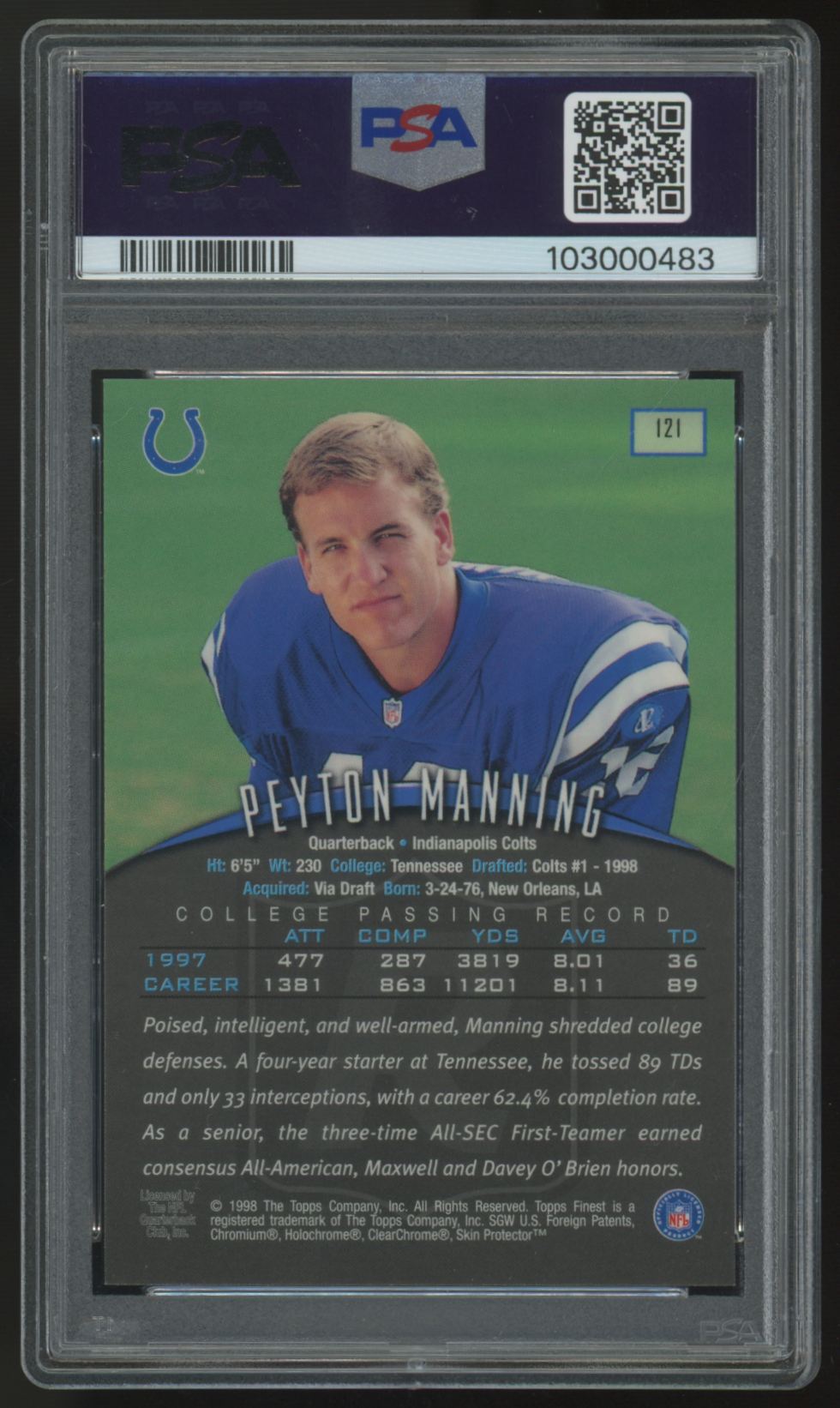 1998 Topps Finest Peyton Manning RC #121 PSA 8
