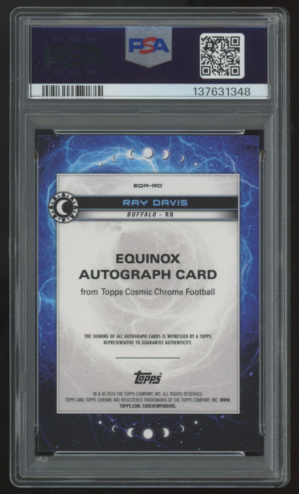 2024 Topps Cosmic Chrome Ray Davis RC Orange Galactic Equinox Auto /25 PSA 10