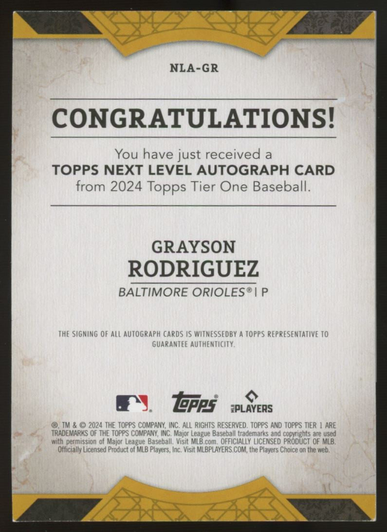 2024 Tier One Grayson Rodriguez Next Level Auto Purple /75 #NLA-GR