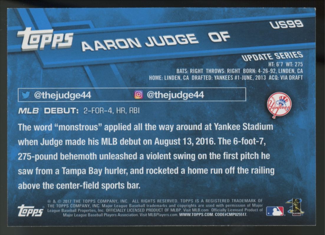 2017 Topps Update Series Aaron Judge RC Debut #US99