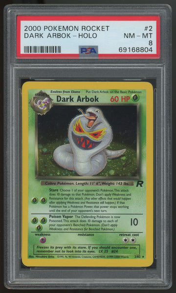 2000 Pokemon Dark Arbok Team Rocket Holo #2 PSA 8