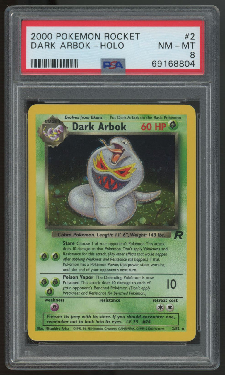 2000 Pokemon Dark Arbok Team Rocket Holo #2 PSA 8