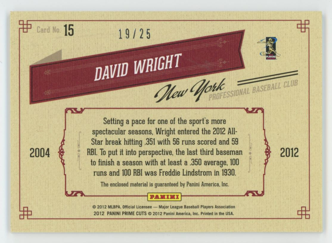 2012 Panini Prime Cuts David Wright Timeline "David" Patch /25 #15