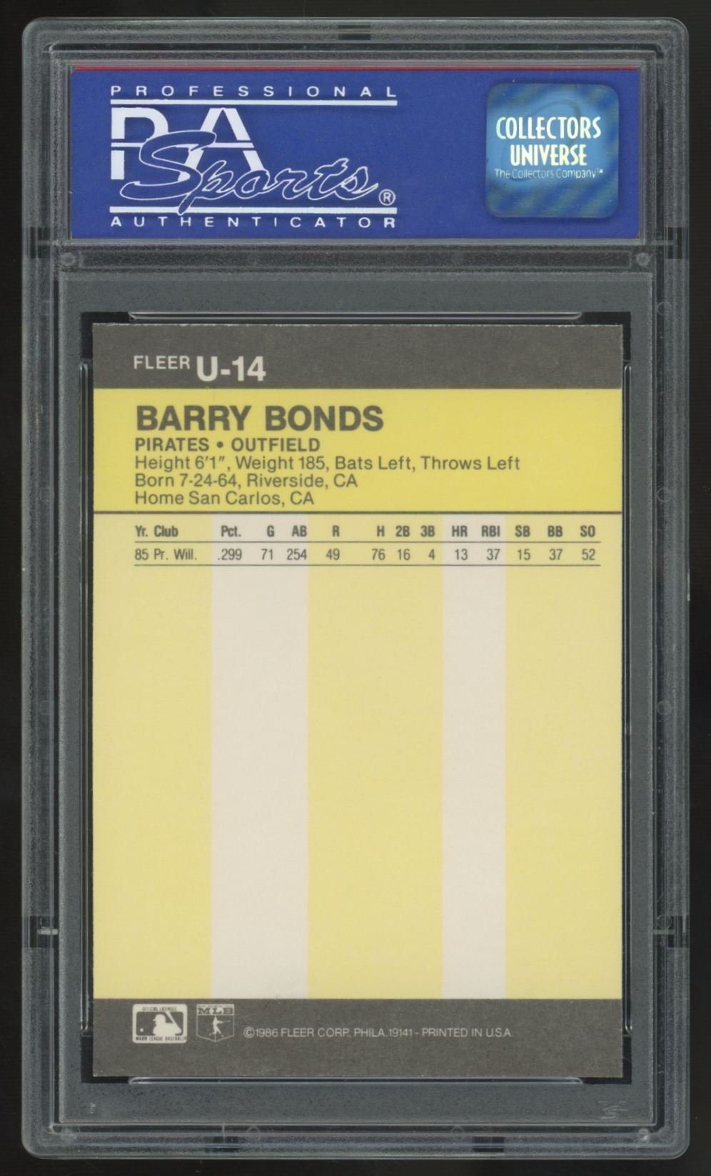 1986 Fleer Update Barry Bonds RC #U-14 PSA 8 *497