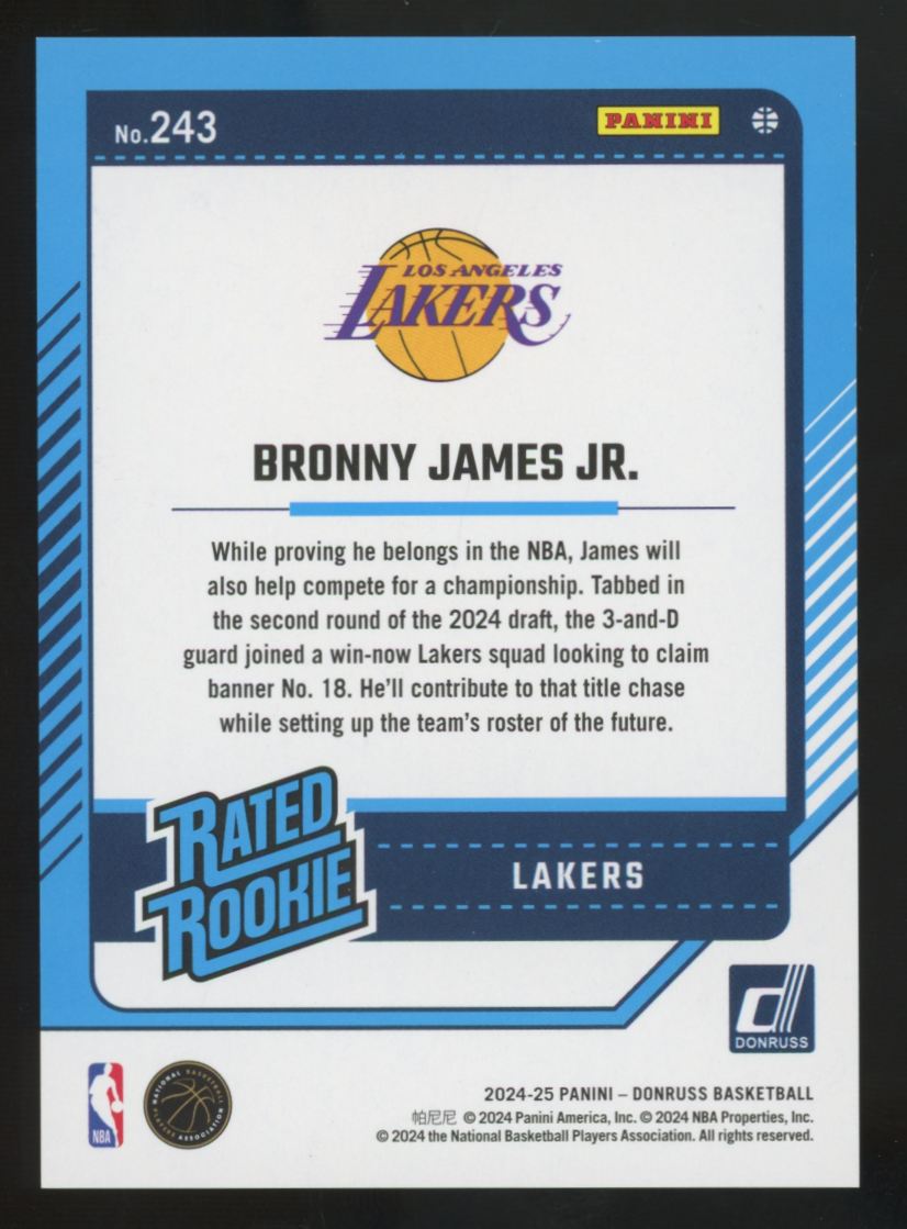 2024-25 Donruss Bronny James Jr. RC Rated Rookie Holo Red/Green Laser /99 #243