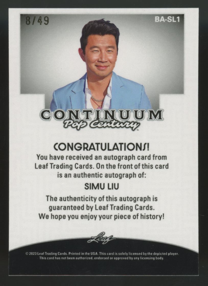 2023 Leaf Pop Century Continuum Simu Liu Auto /49 #BA-SL1
