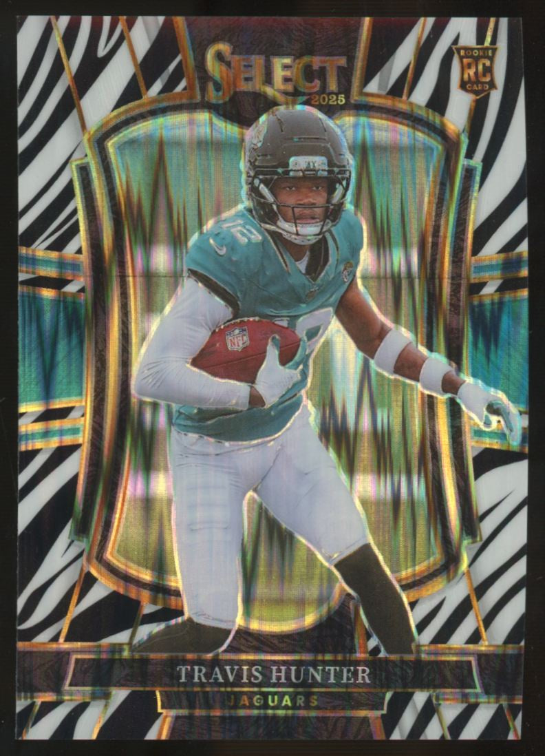 2025 Panini Select Travis Hunter RC Premier Level Zebra Shock Prizm SSP #128