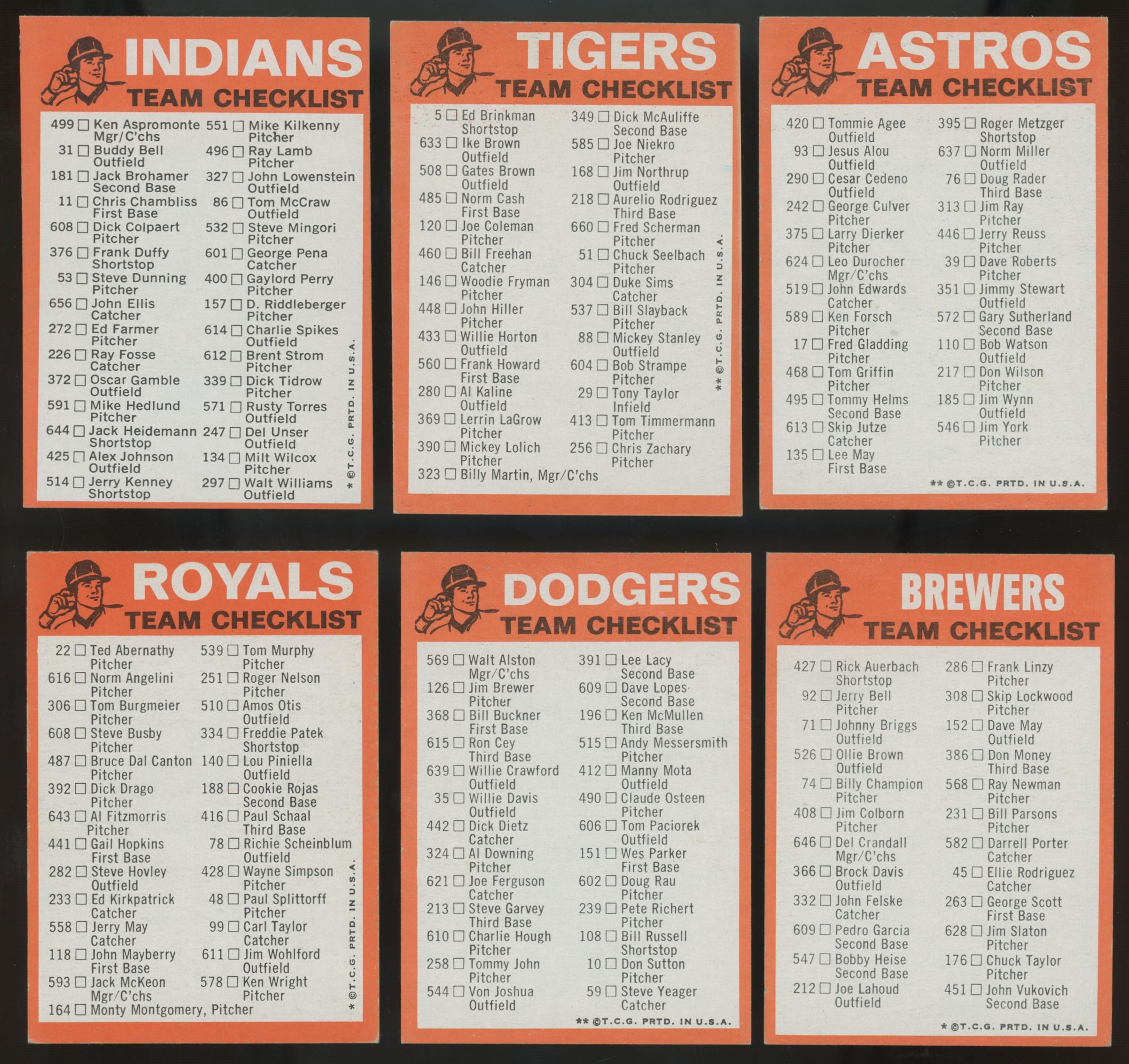 1973 Topps Baseball Team Checklist Set NM With / 1 Graded Card CSG 6