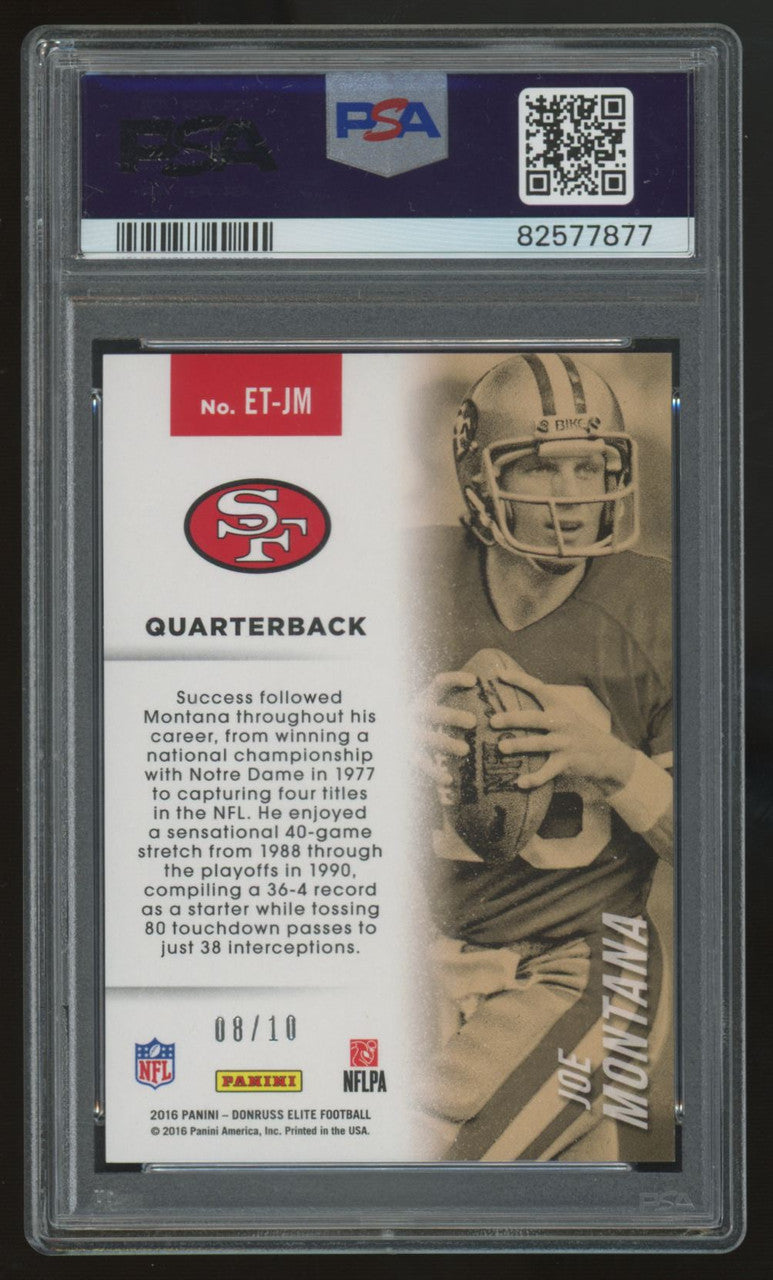 2016 Panini Donruss Elite Joe Montana Blue Etched In Time /10 #ET-JM PSA 9