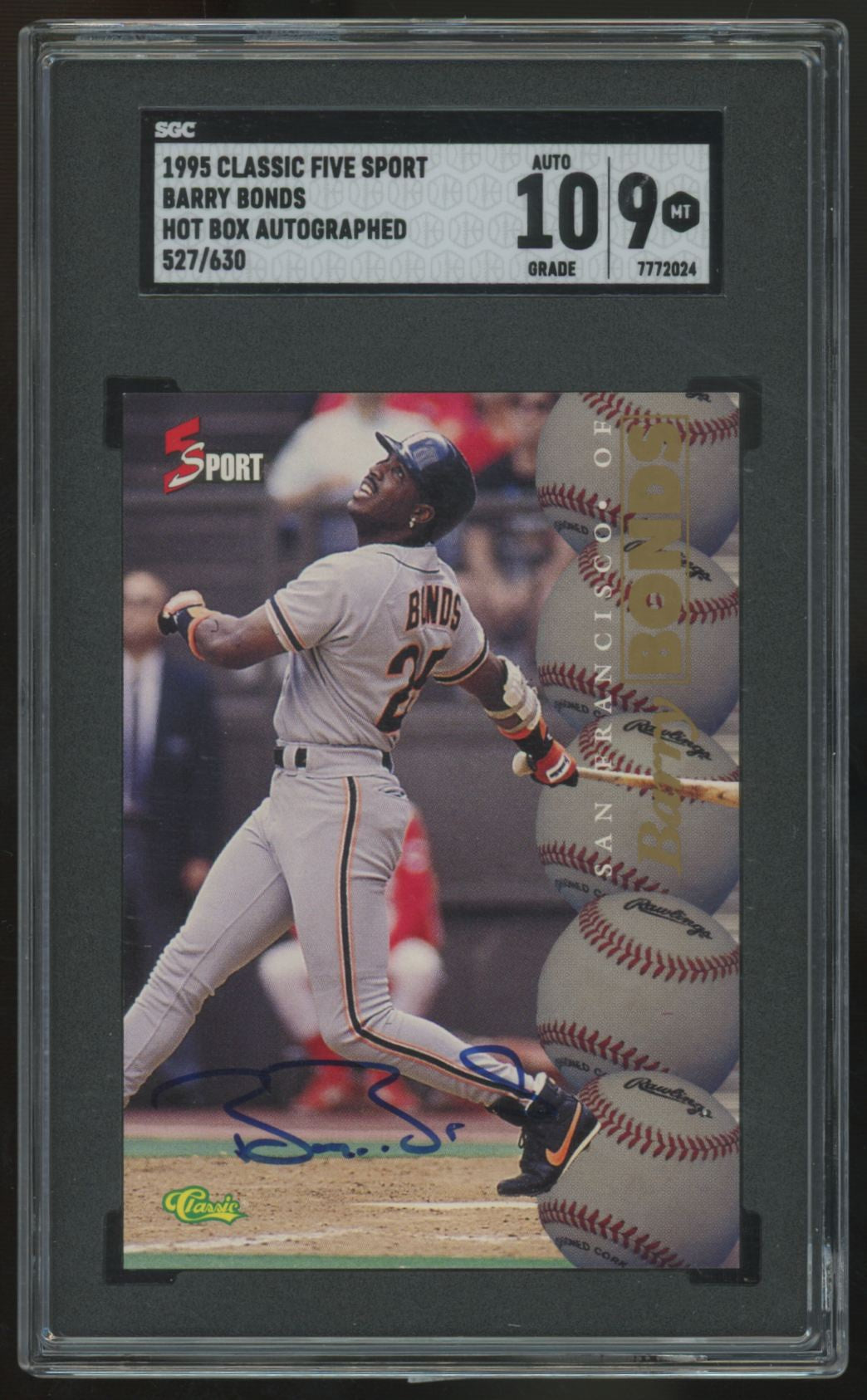 1995 Classic Five Sport Barry Bonds Hot Box Auto /630 BGS 9 10