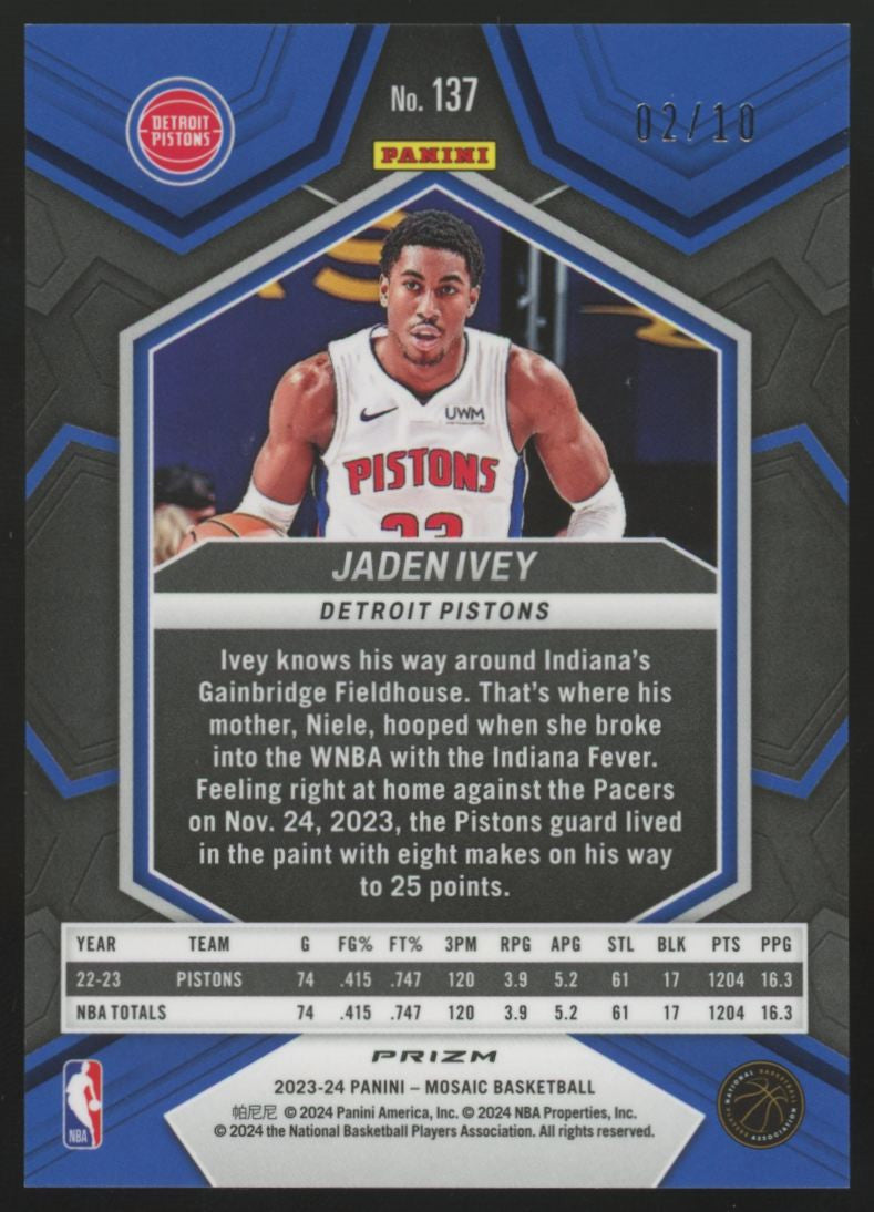 2023-24 Panini Mosaic Jaden Ivey Gold Fast Break /10 #137