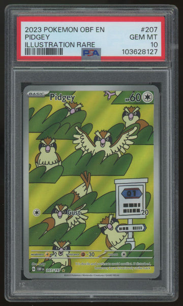 2023 Pokemon Pidgey Obsidian Flames Illustration Rare #207 PSA 10 (B)
