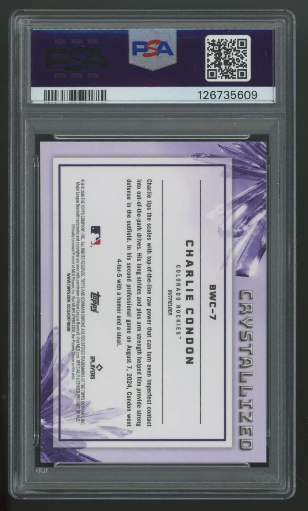 2025 Bowman Charlie Condon Crystalized Gold /50 #BWC-7 PSA 10