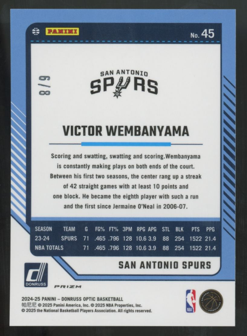 2024-25 Panini Donruss Optic Victor Wembanyama Black/Gold Velocity /8 #45