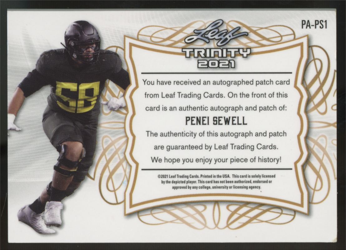 2021 Leaf Trinity Penei Sewell RC Patch Auto RPA Bronze #PA-PS1
