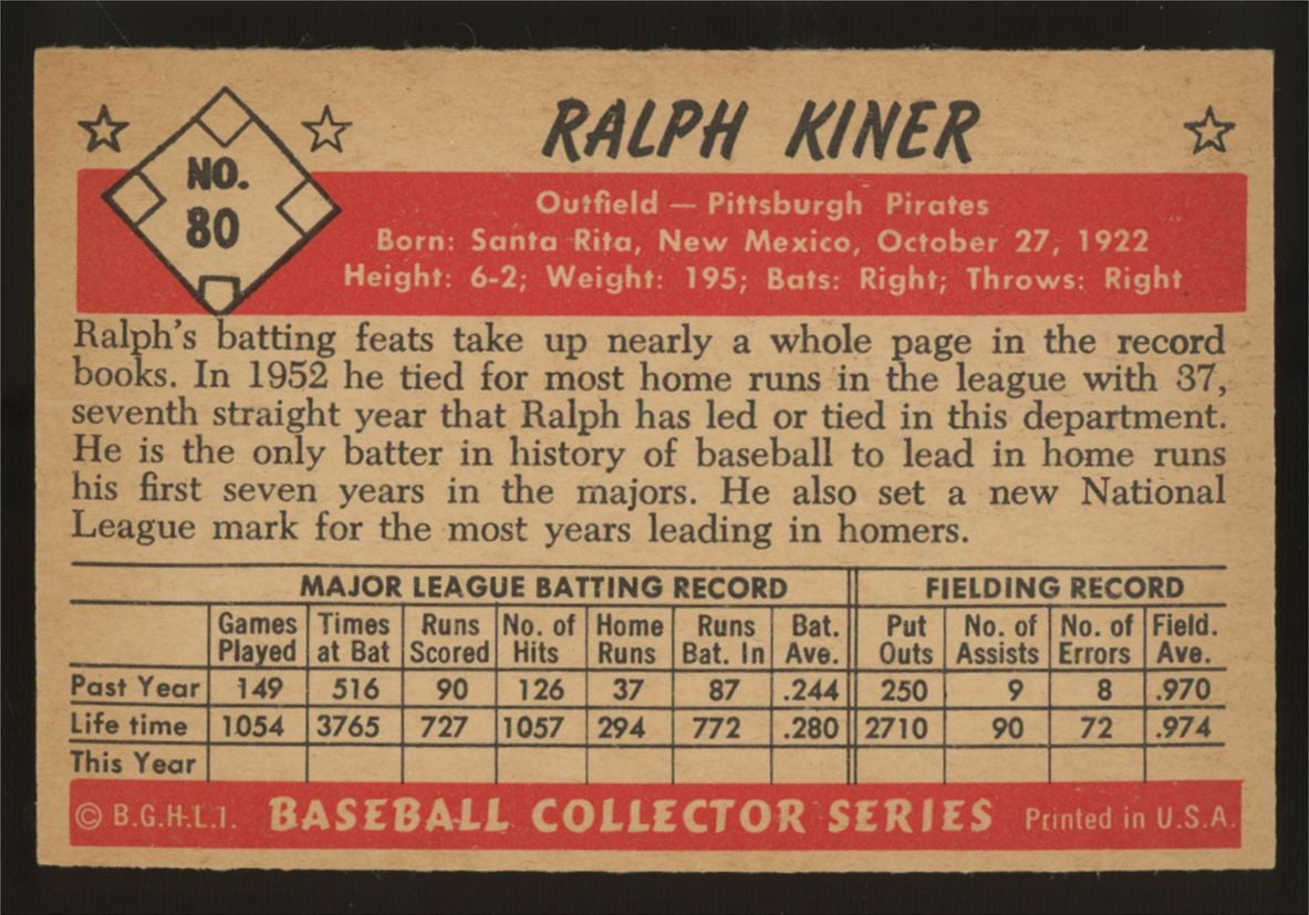 1953 Bowman Color Ralph Kiner #80 EX/MT