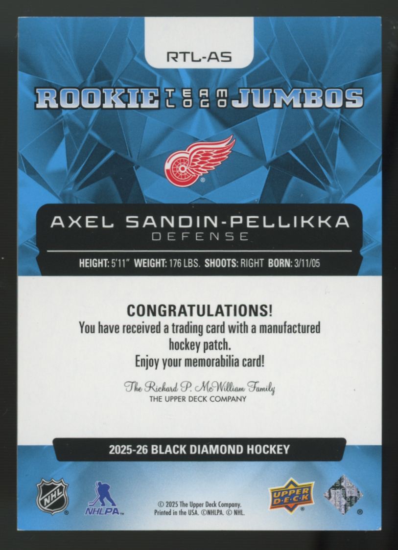 2025-26 Black Diamond Axel Sandin-Pellikka RC Team Logo Jumbo Patch #RTL-AS