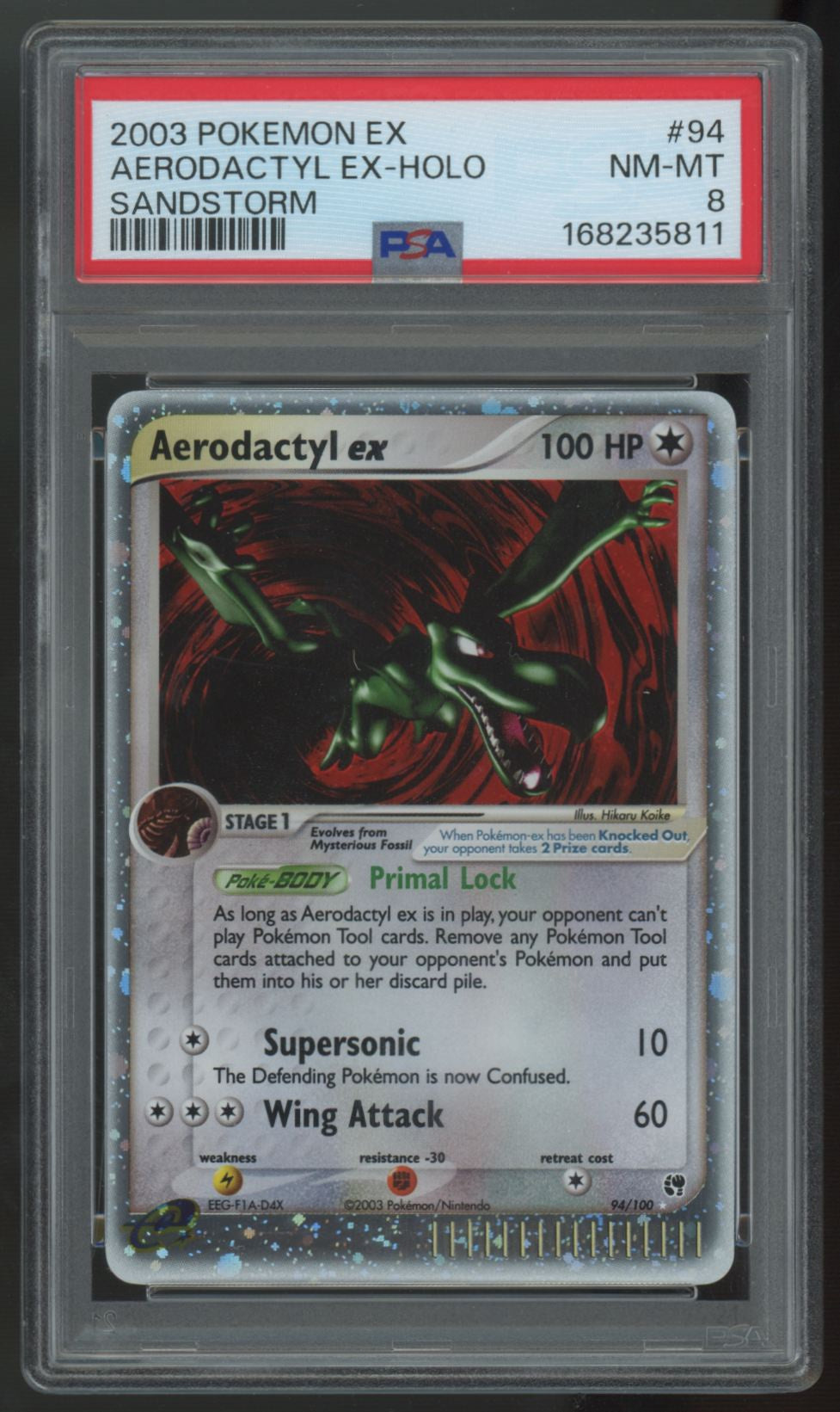 2003 Pokemon Aerodactyl ex Sandstorm Holo #94 PSA 8
