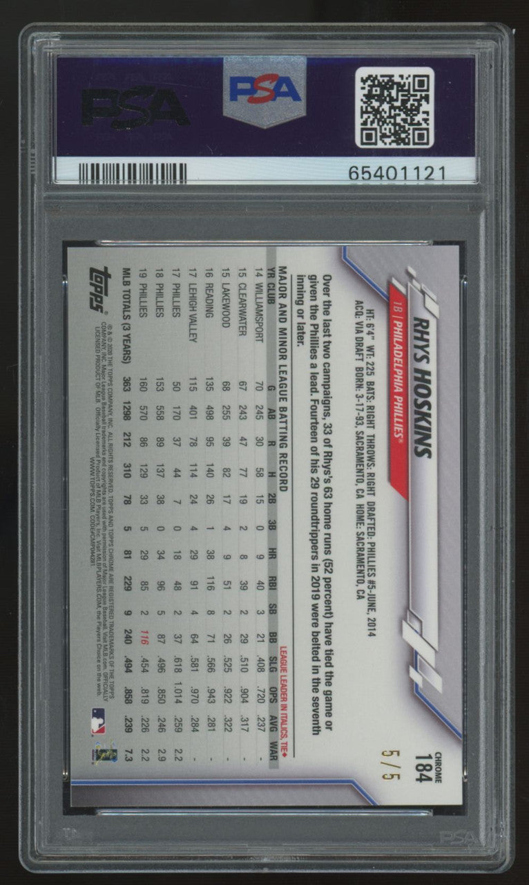 2020 Topps Chrome Ben Baller Rhys Hoskins Red Refractor /5 #184 PSA 8