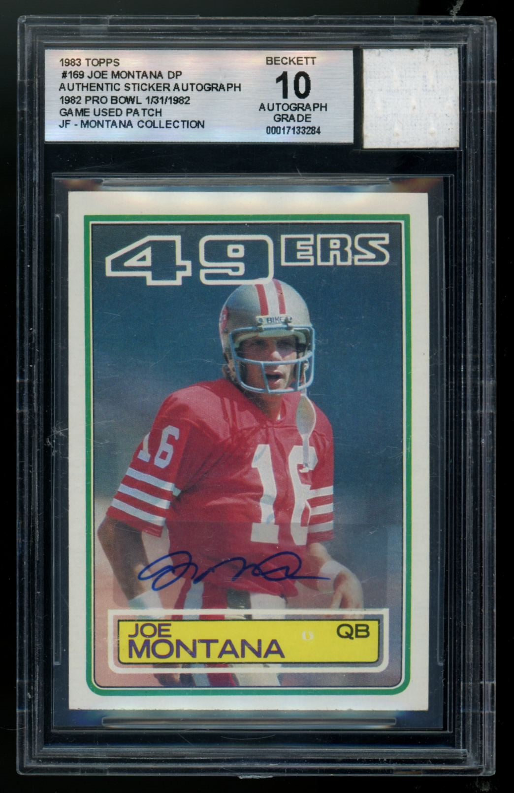 1983 Topps Joe Montana Jersey Fusion '82 Pro Bowl Patch Auto BGS Auto 10