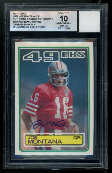 1983 Topps Joe Montana Jersey Fusion '82 Pro Bowl Patch Auto BGS Auto 10