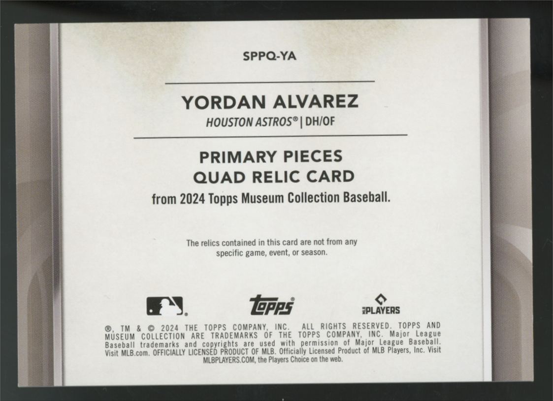2024 Topps Museum Collection Yordan Alvarez Sapphire Primary Quad Patch /20