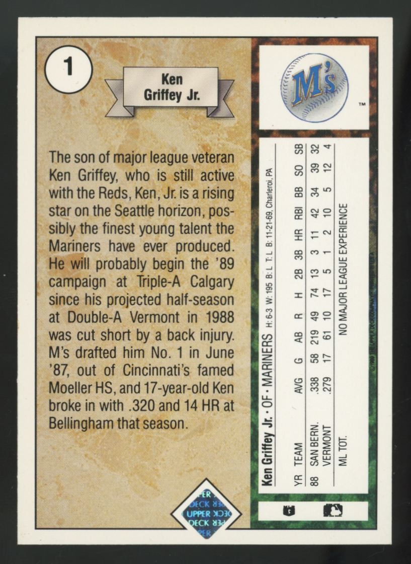 1989 Upper Deck Ken Griffey Jr. RC #1 NM "K"