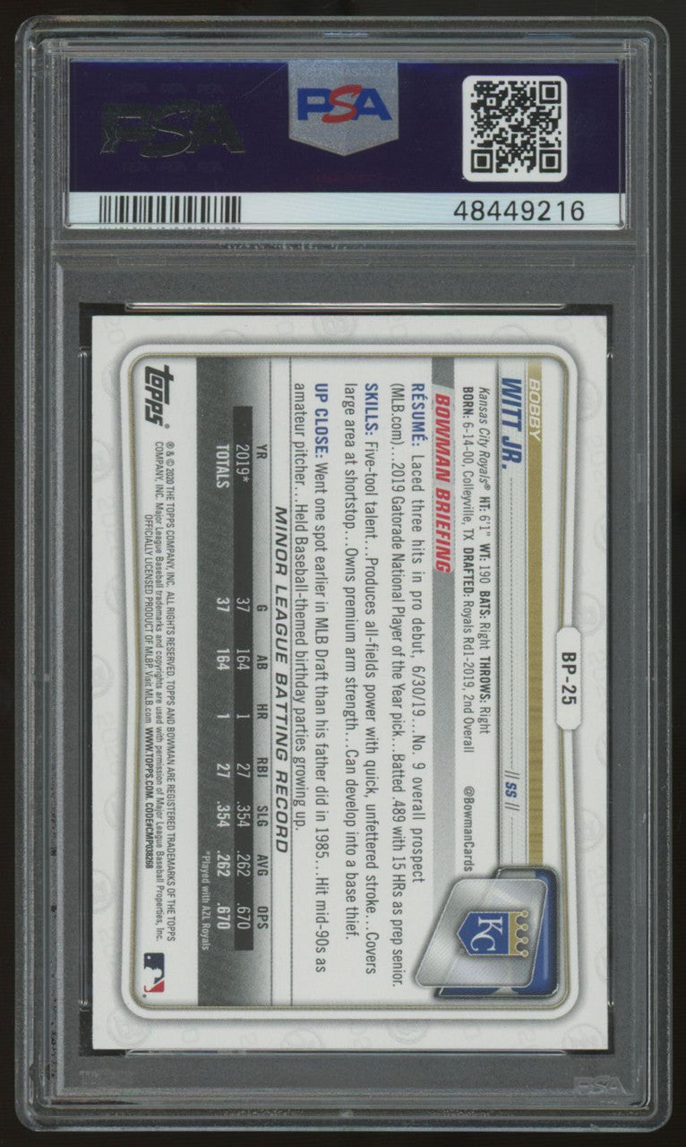 2020 Bowman Bobby Witt Jr. 1st Paper #BP25 PSA 10