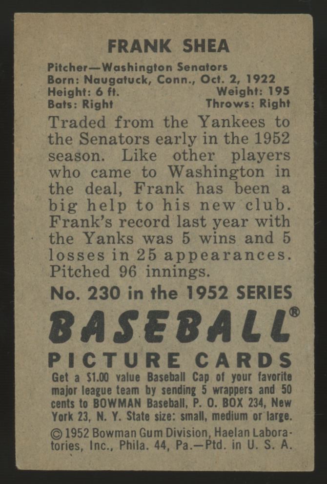 1952 Bowman Frank Shea #230 EX