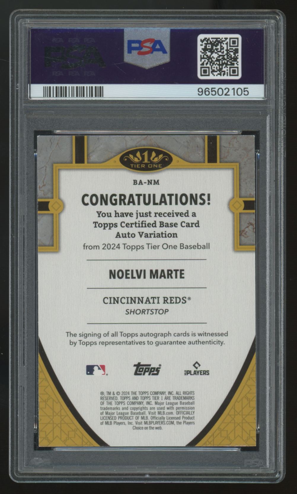 2024 Topps Tier One Noelvi Marte RC Tier 3 Auto /25 #BA-NM PSA 7