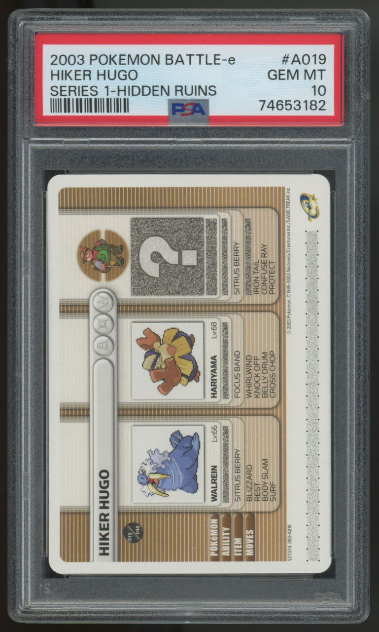 2003 Pokemon Hiker Hugo Battle-e Series 1 Hidden Ruins #A019 PSA 10