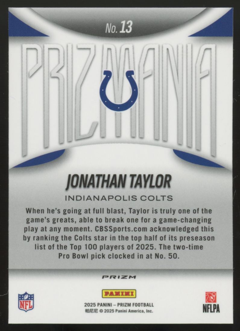 2025 Panini Prizm Jonathan Taylor Prizmania SSP #13