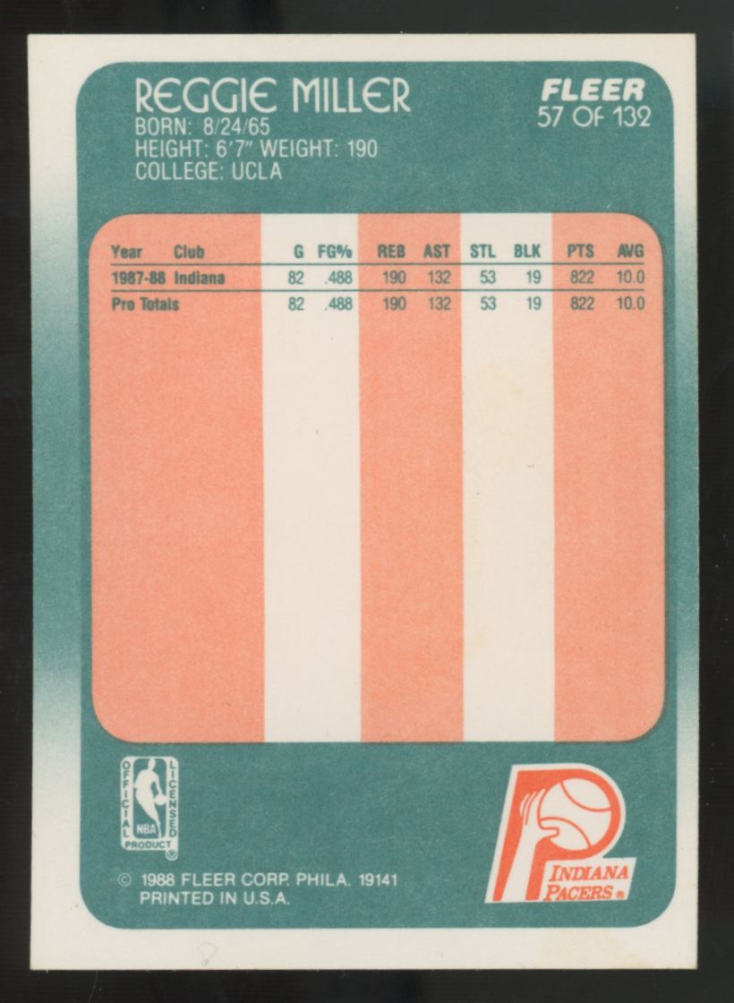 1988-89 Fleer Reggie Miller RC #57 NM "A"