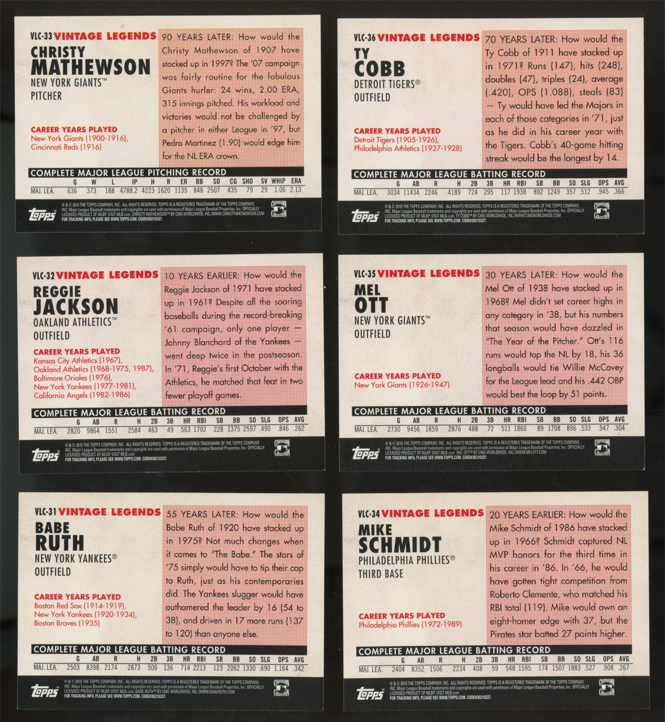 2010 Topps Baseball Vintage Legends Collection Complete Set (50/50)